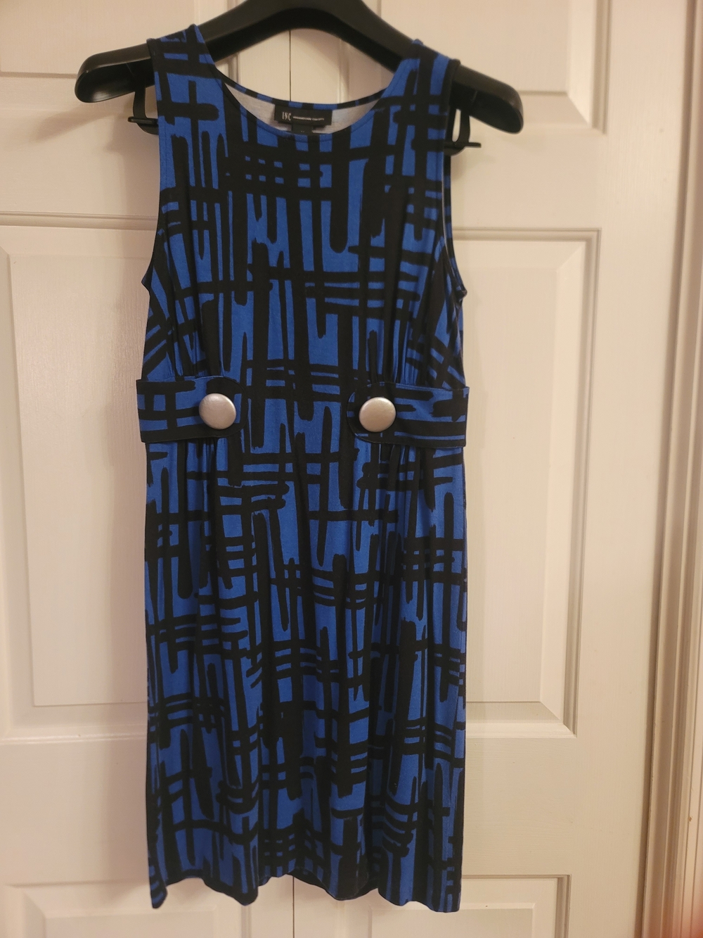 INC Blue and Black Patterned Sleeveless Dress